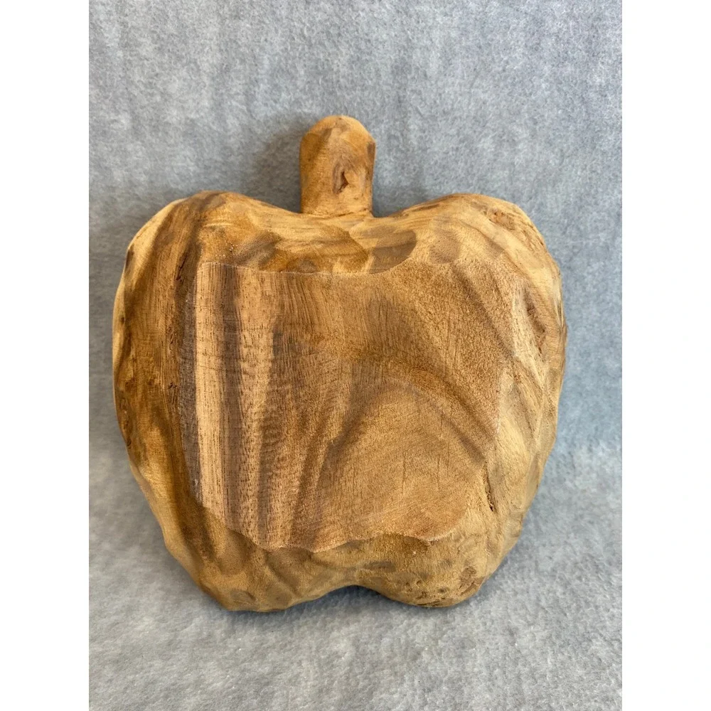VTG Hand Carved Wooden Apple Shaped Bowl Dish Decorative Fruit Rustic Home Decor